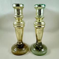 English Mercury Glass Tall Candlesticks, a pair, circa 1850